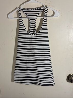 Lululemon athletica Black & White Scoop Neck Striped Racerback Tank Top